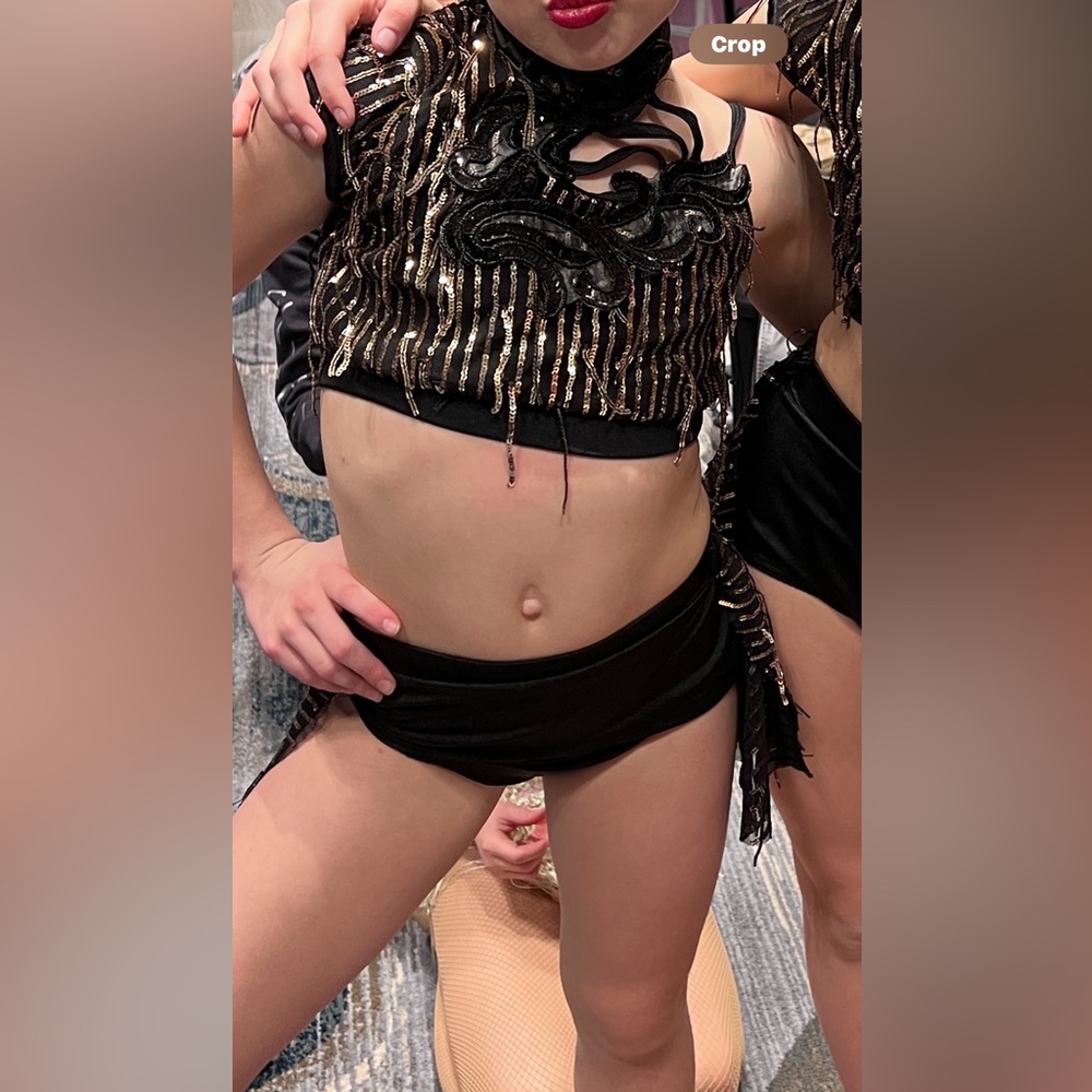 Jazz black and gold fringe costume LC